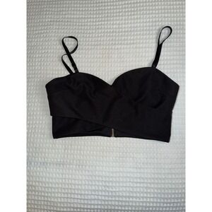 Forever 21 Bustier Crop Top Womens Small Black Wrap Front Zip Back Camisole